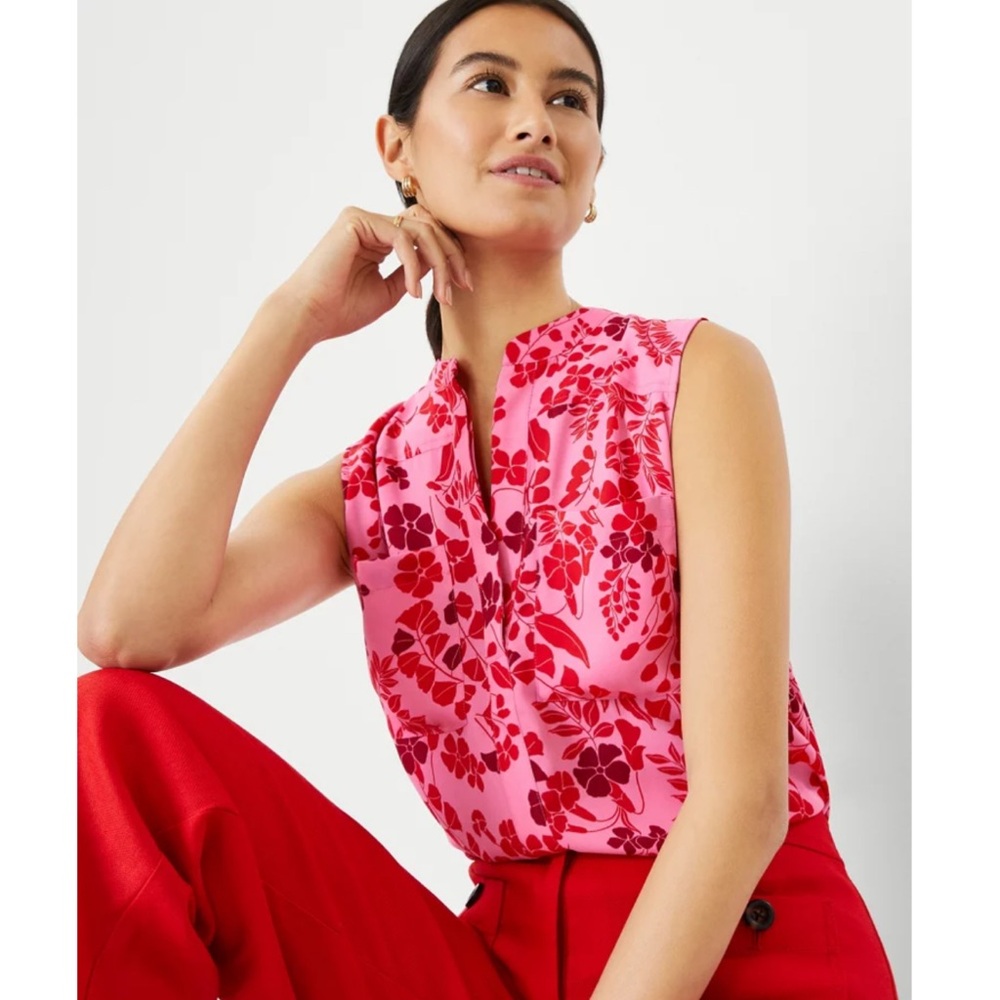 Ann Taylor Pink and Red Sleeveless Camp Blouse NWOT